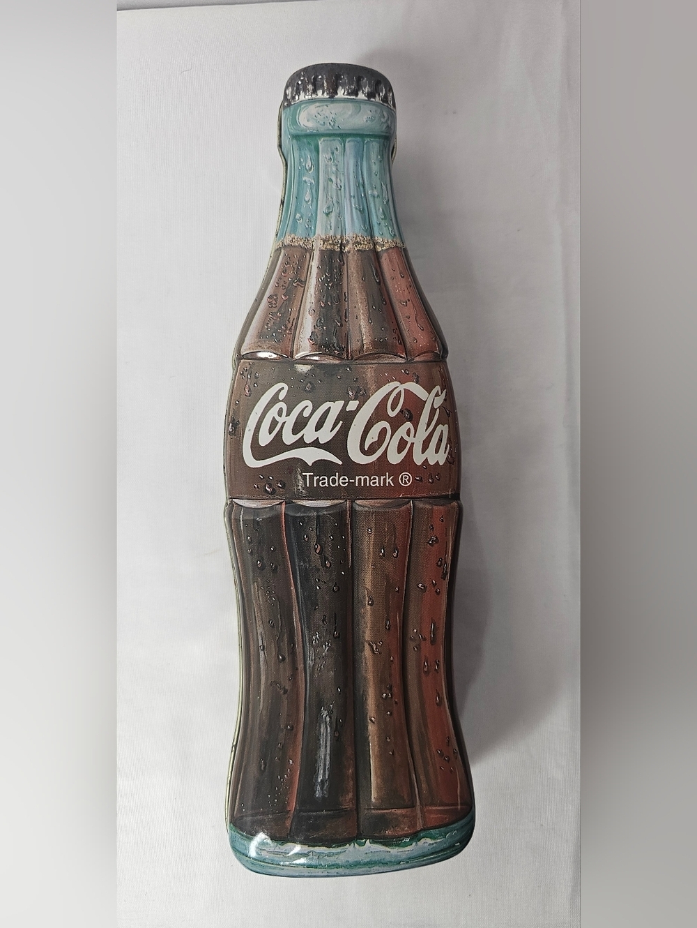 1996 Vintage 9 1/2" Tall Coca Cola Coke Bottle Metal Tin Container with Lid